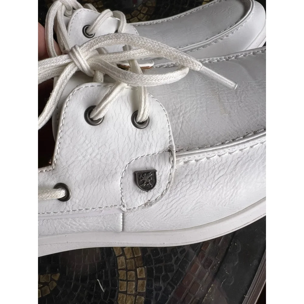 Stacy Adams White Leather Boat Shoes Redzone Collection Men’s 8.5 Preppy Prep